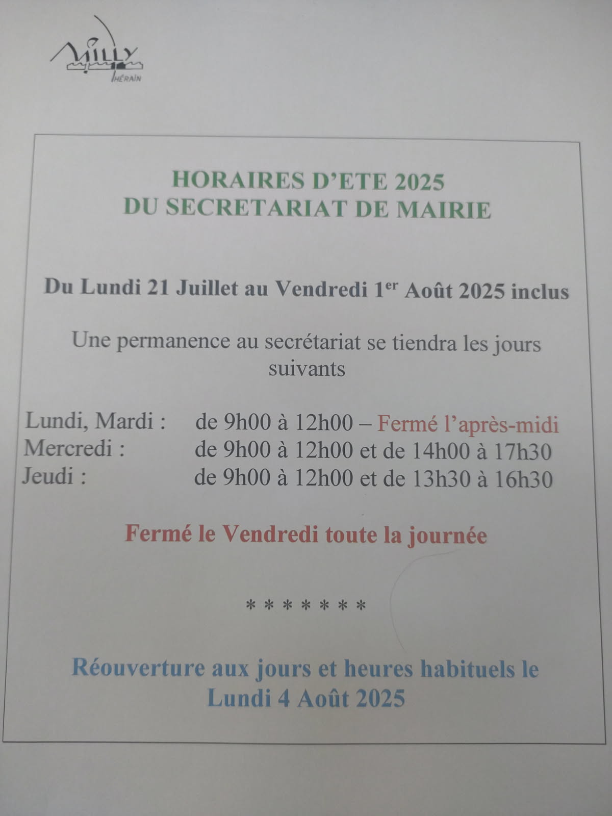2025 horaires été